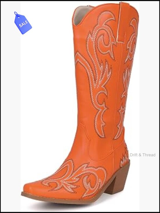 Shoes - Embroidered Cowgirl Snip Toe Knee High Slip On Western Boots